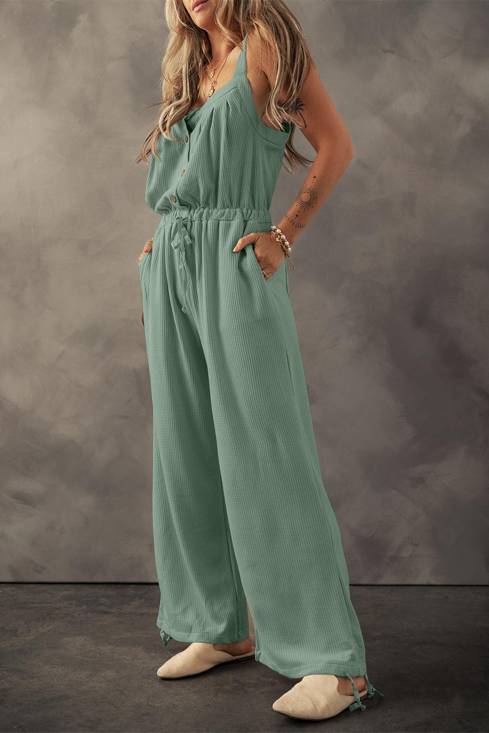 Jumpsuits & Rompers Drawstring Wide Strap Wide Leg Overalls