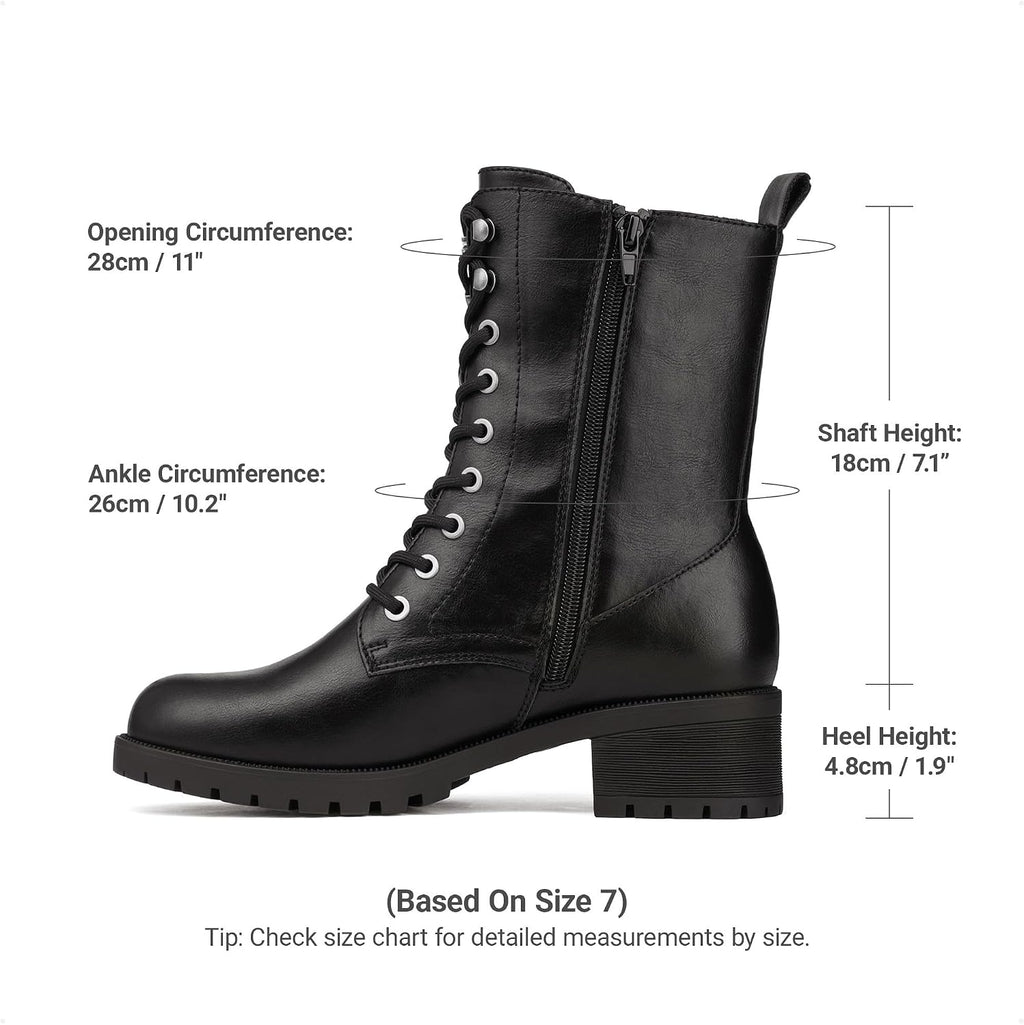 DREAM PAIRS Lace-up Combat Boots Mid-calf Military Winter Boot for Women – back view