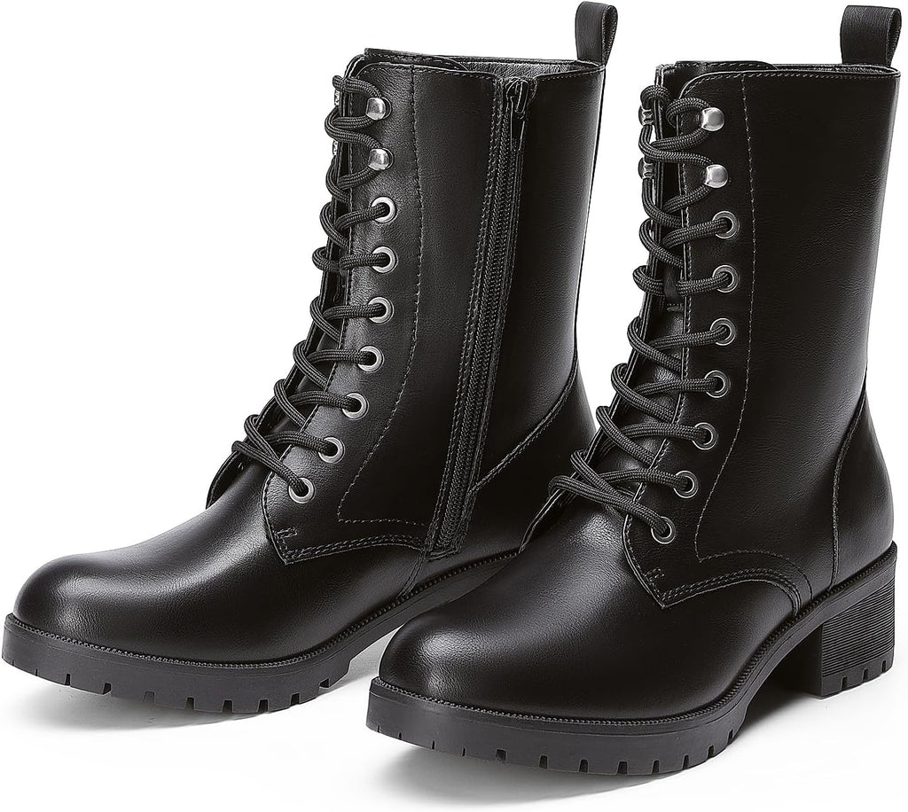DREAM PAIRS Lace-up Combat Boots Mid-calf Military Winter Boot for Women – sole and heel detail