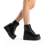DREAM PAIRS Women Platform Combat Goth Lace Up Ankle Boots – 3/4 angle view