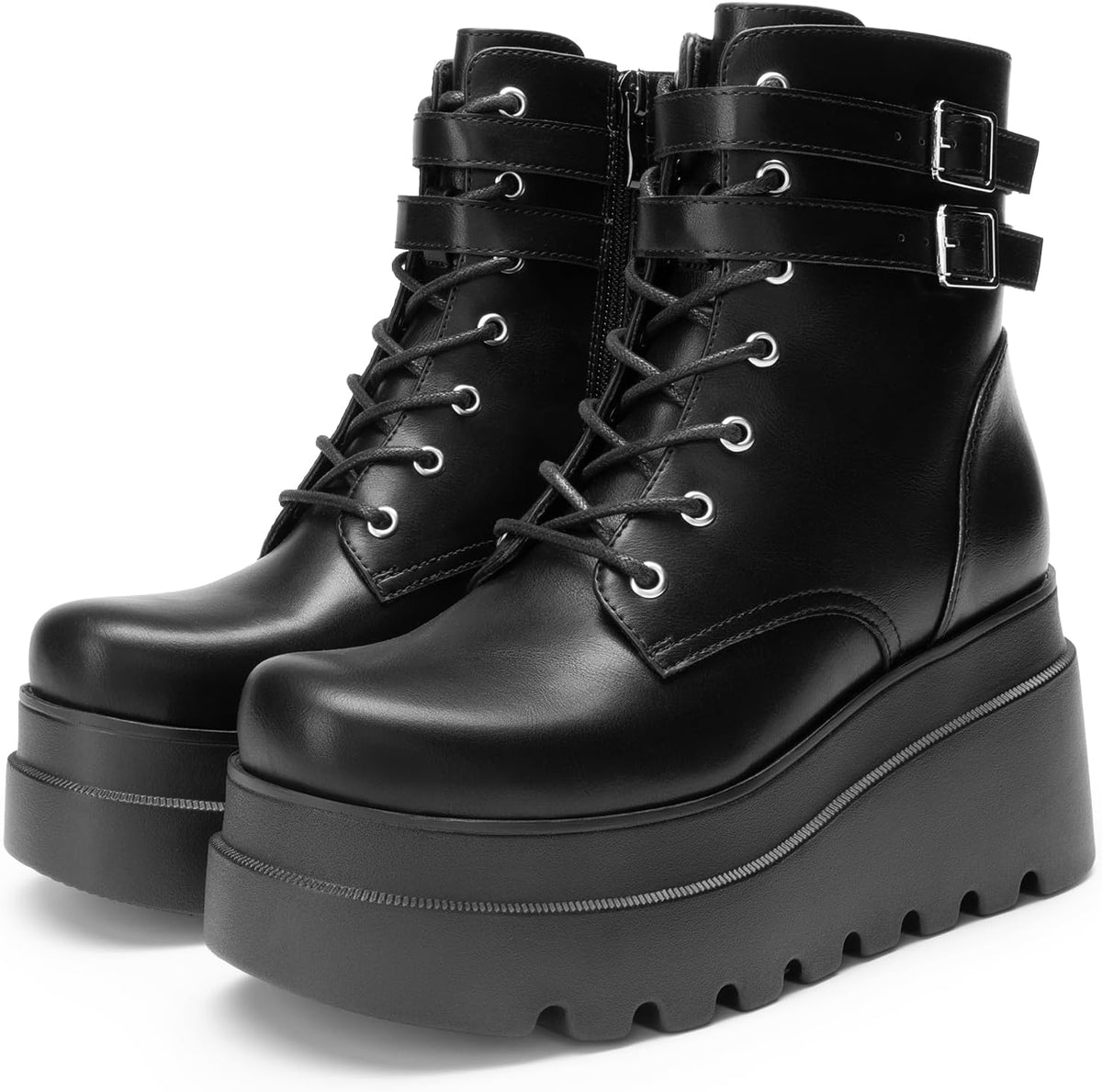 DREAM PAIRS Women Platform Combat Goth Lace Up Ankle Boots – side profile