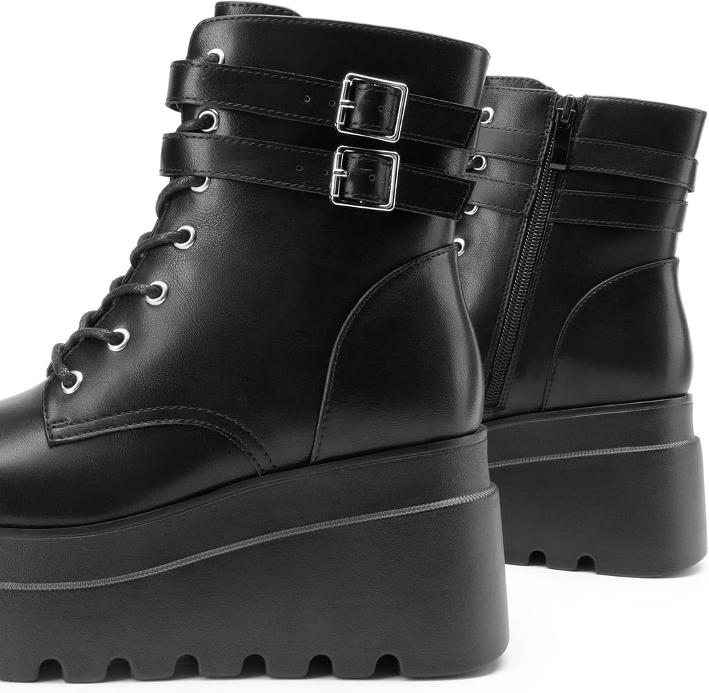 DREAM PAIRS Women Platform Combat Goth Lace Up Ankle Boots – back view