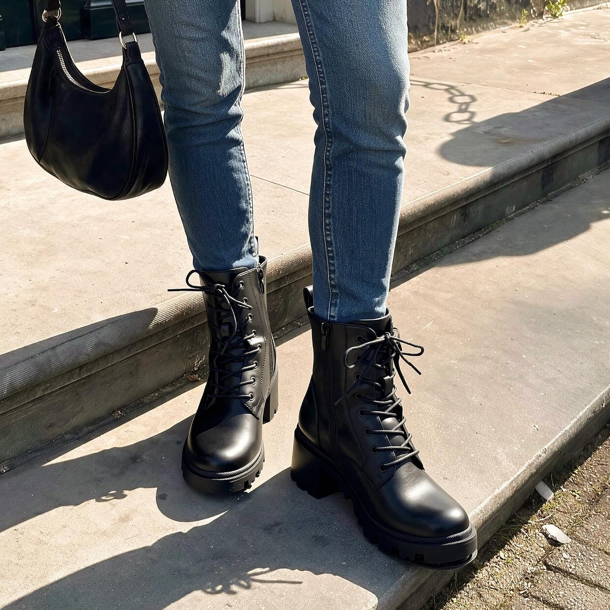 DREAM PAIRS Women's Ankle Boots Lace Up Combat Booties – side profile