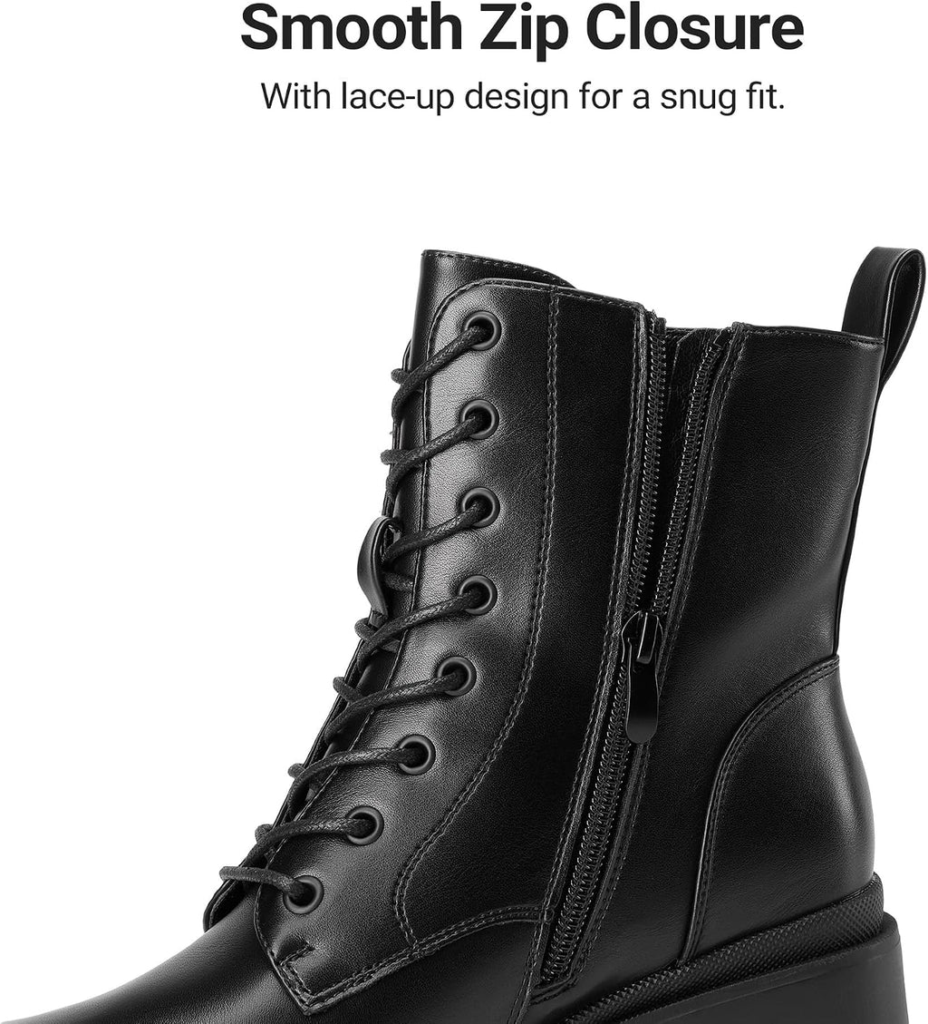 DREAM PAIRS Women's Ankle Boots Lace Up Combat Booties – sole and heel detail