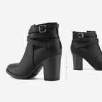DREAM PAIRS Women's Chunky High Heel Ankle Booties Shoes – close-up upper detail