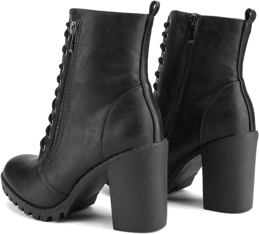 DREAM PAIRS Women's Combat Ankle Chunky Heel Lace up Booties – side profile