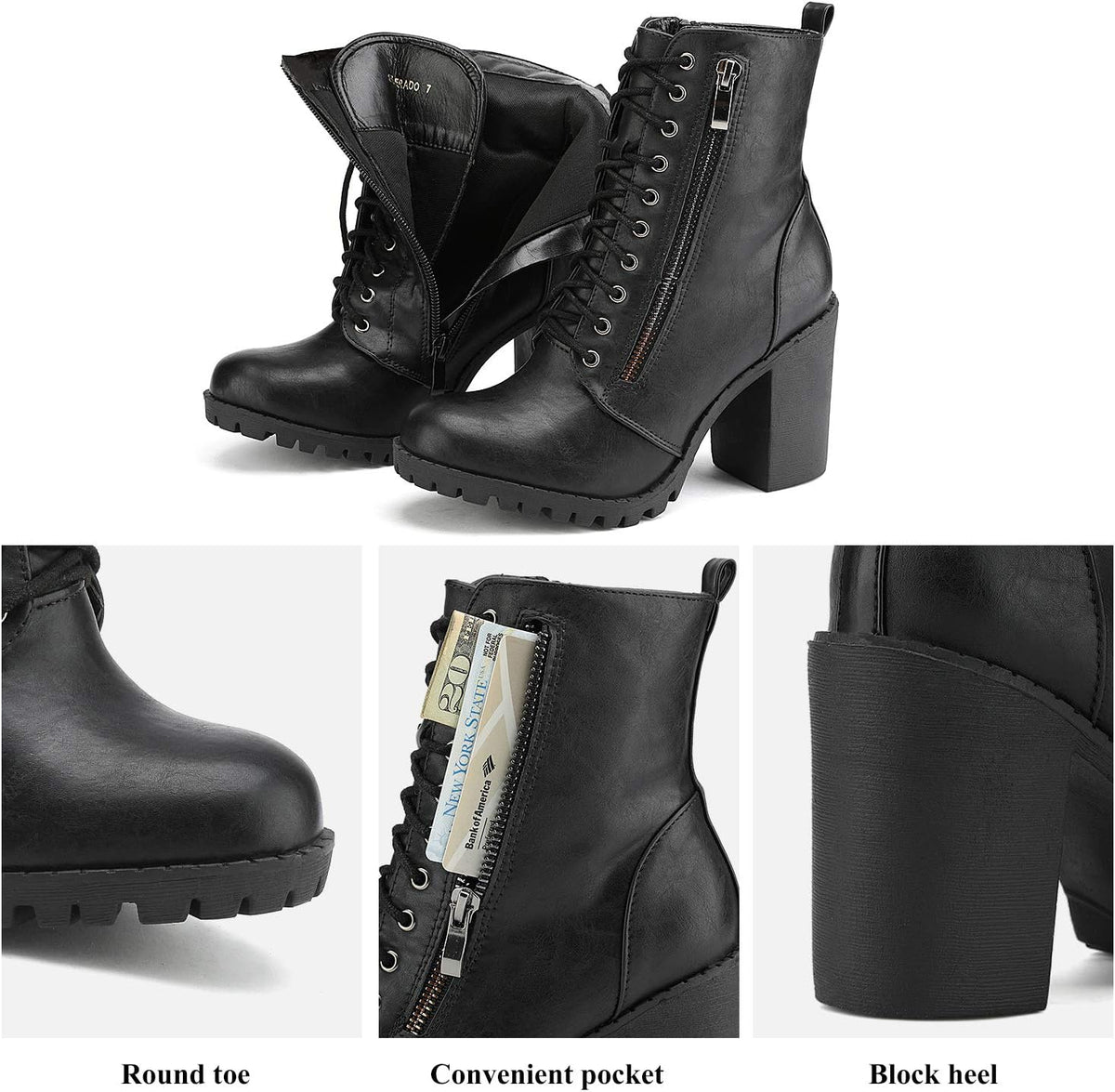 DREAM PAIRS Women's Combat Ankle Chunky Heel Lace up Booties – back view