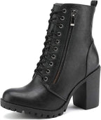 DREAM PAIRS Women's Combat Ankle Chunky Heel Lace up Booties – opposite side view