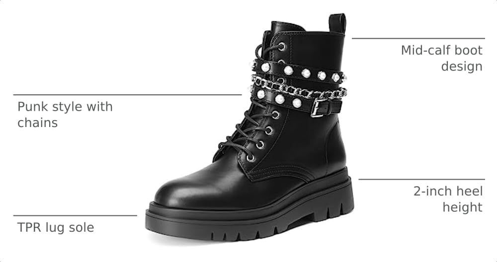 DREAM PAIRS Women's Combat Boots Lace Up Ankle Booties Shoes – side profile