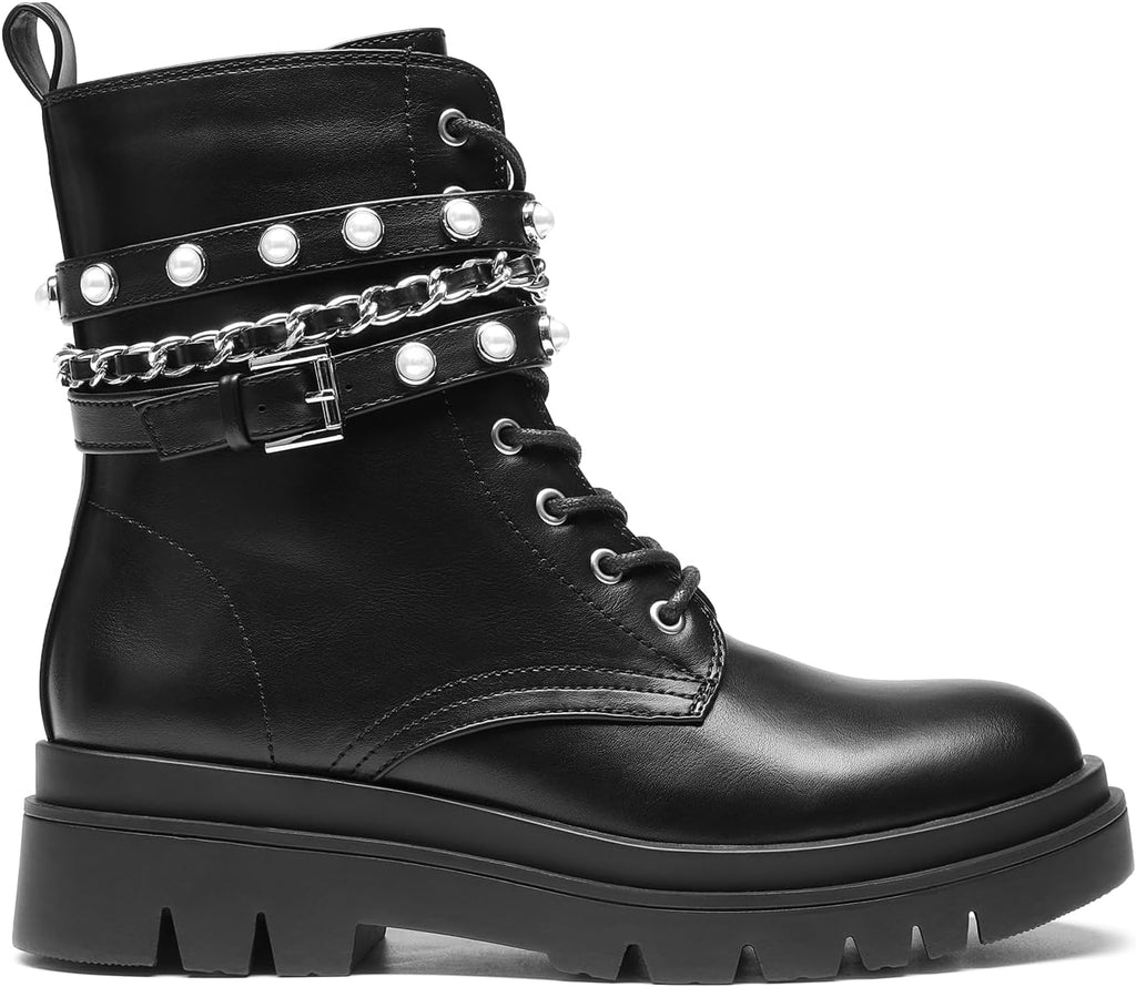 DREAM PAIRS Women's Combat Boots Lace Up Ankle Booties Shoes – sole and heel detail