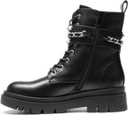 DREAM PAIRS Women's Combat Boots Lace Up Ankle Booties Shoes – close-up upper detail