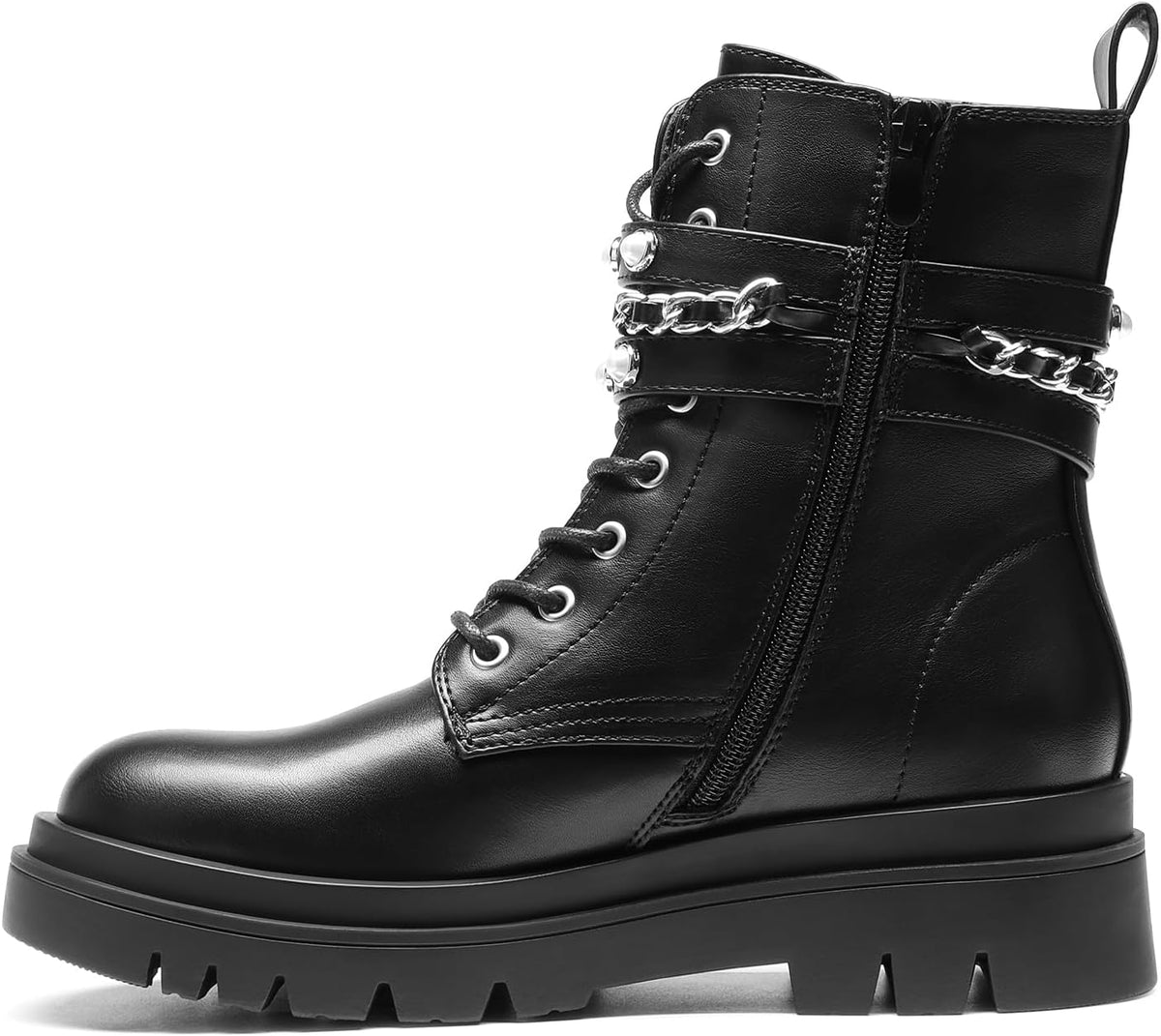 DREAM PAIRS Women's Combat Boots Lace Up Ankle Booties Shoes – close-up upper detail