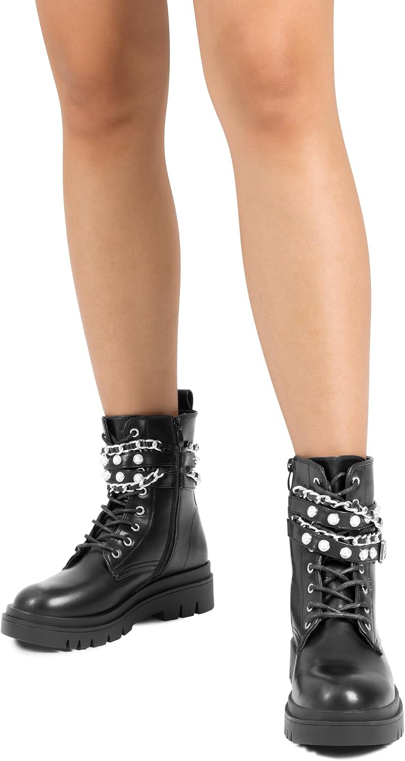DREAM PAIRS Women's Combat Boots Lace Up Ankle Booties Shoes – toe close-up