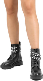 DREAM PAIRS Women's Combat Boots Lace Up Ankle Booties Shoes – toe close-up