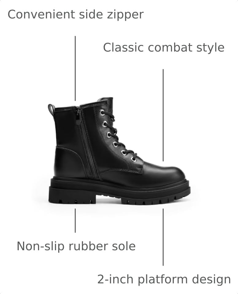 DREAM PAIRS Women's Combat Boots Lace-up Ankle Boots – side profile