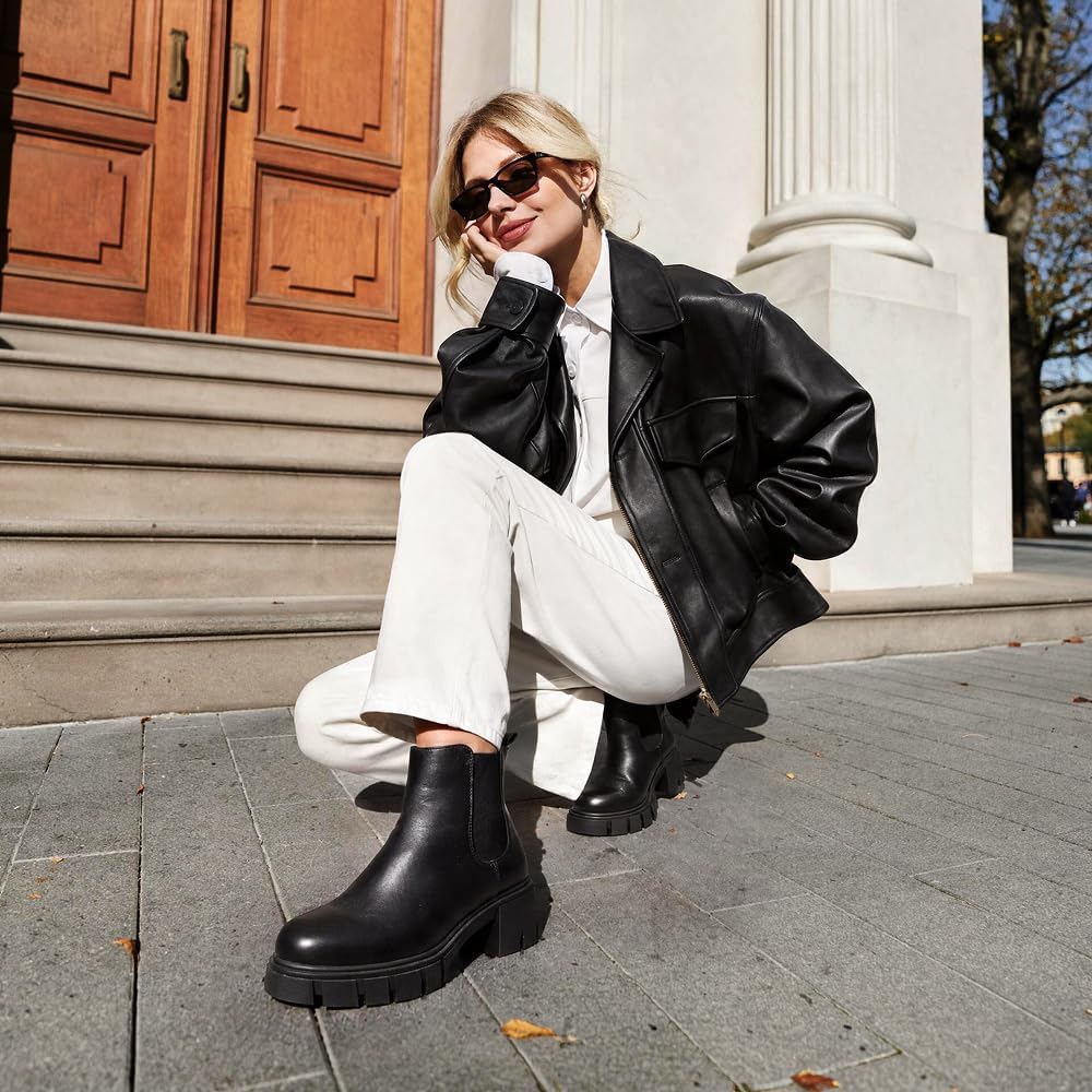 DREAM PAIRS Women's Elastic Chelsea Ankle Boots – 3/4 angle view