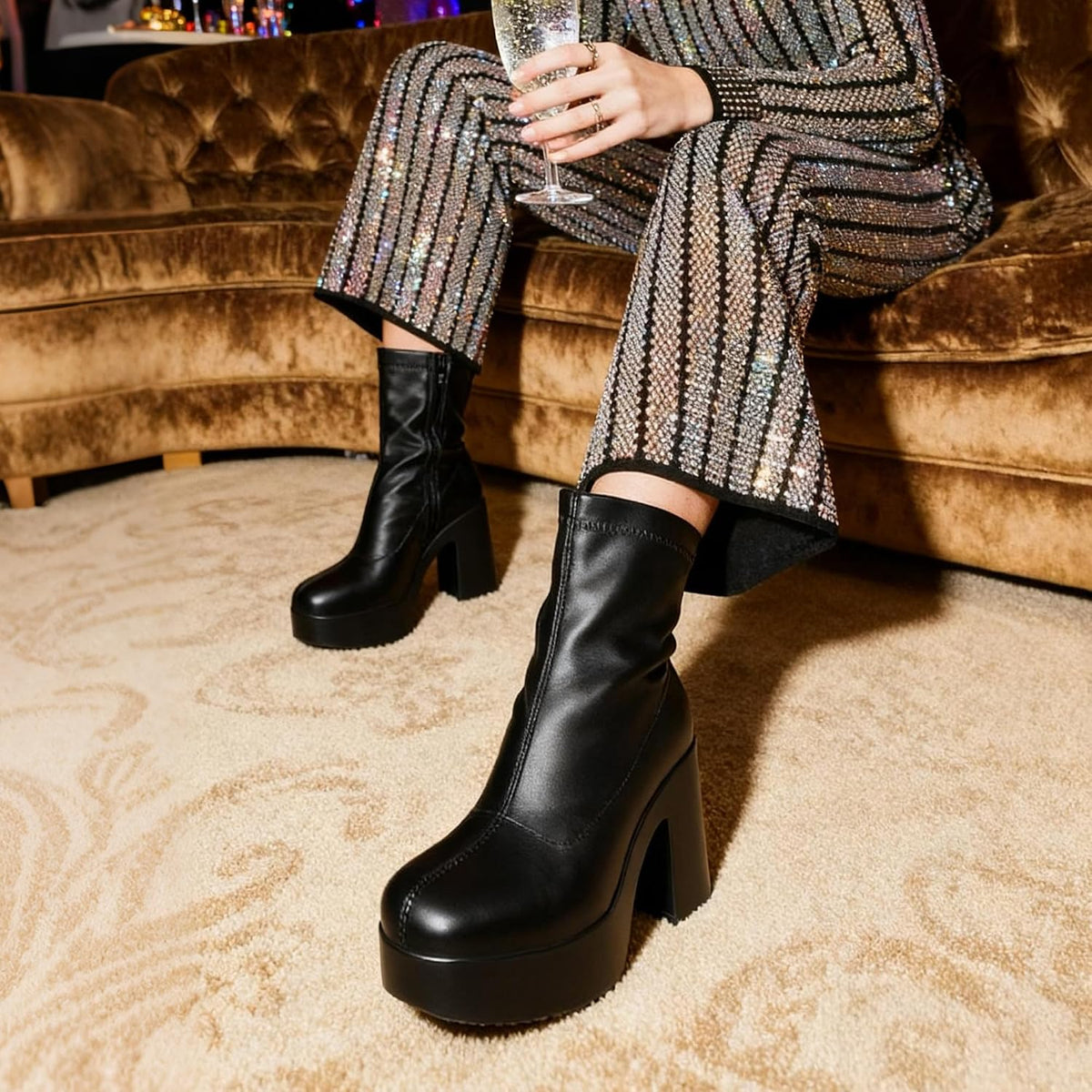 DREAM PAIRS Women's Gogo Ankle Boots Platform Shoes – side profile