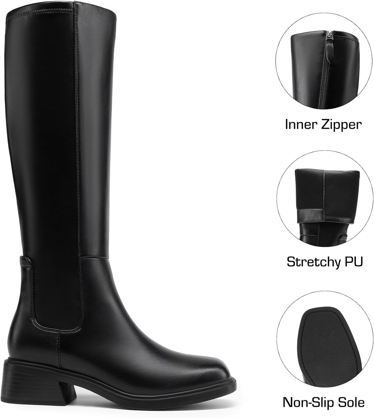 DREAM PAIRS Women's Knee High Riding Tall Boots – sole and heel detail
