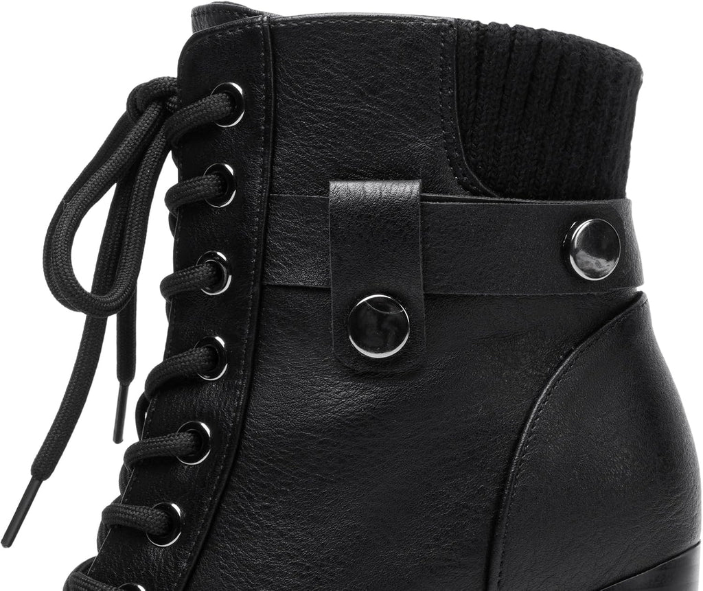 DREAM PAIRS Women's Lace up Combat Ankle Booties Shoes – sole and heel detail