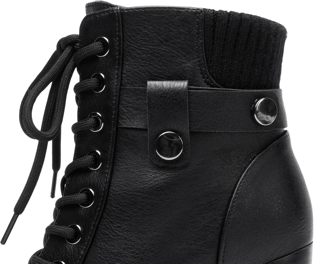 DREAM PAIRS Women's Lace up Combat Ankle Booties Shoes – sole and heel detail
