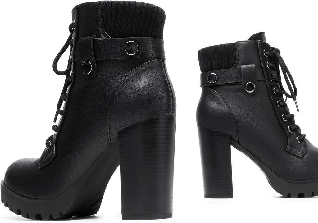 DREAM PAIRS Women's Lace up Combat Ankle Booties Shoes – close-up upper detail