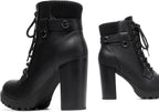 DREAM PAIRS Women's Lace up Combat Ankle Booties Shoes – close-up upper detail