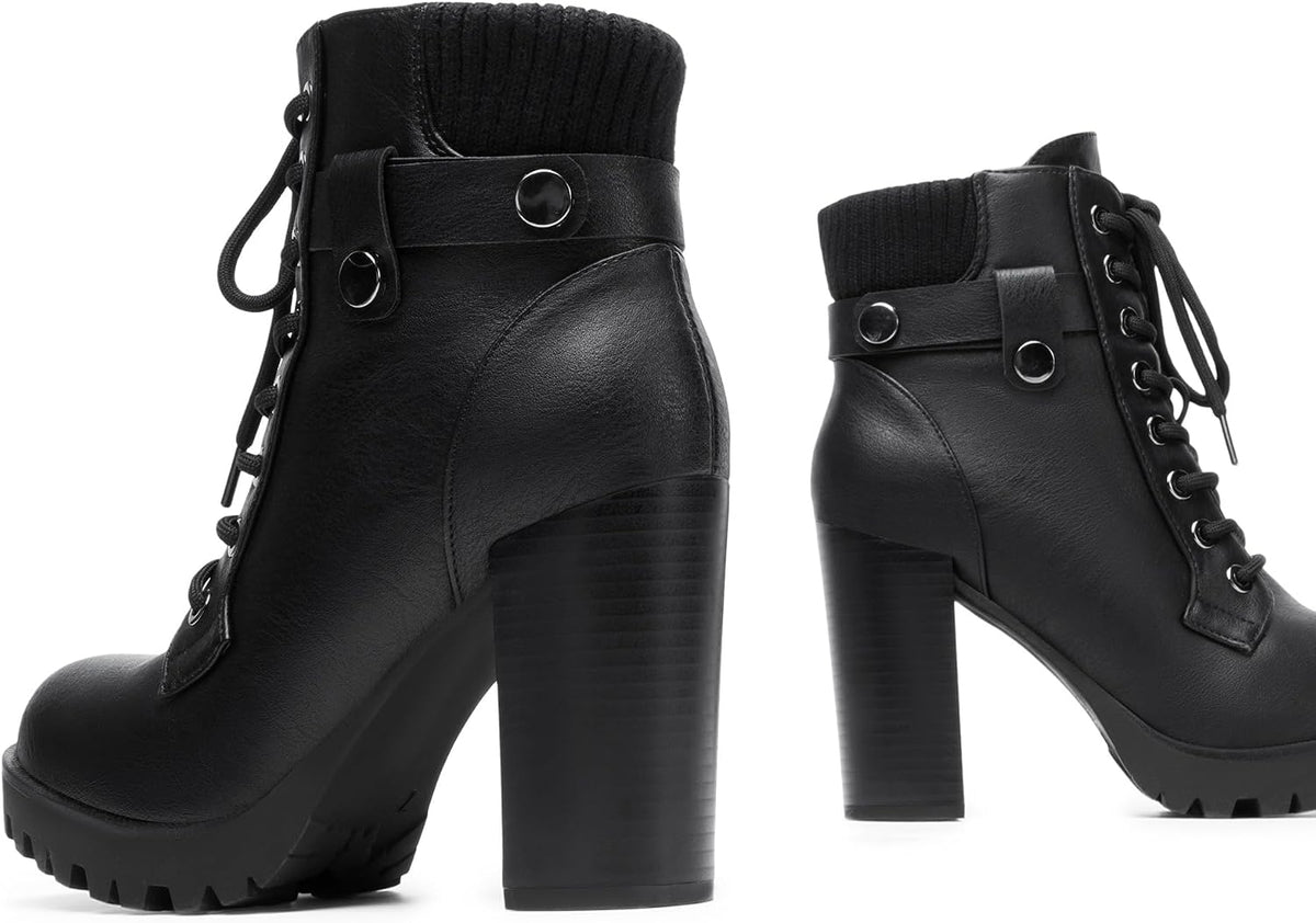DREAM PAIRS Women's Lace up Combat Ankle Booties Shoes – close-up upper detail