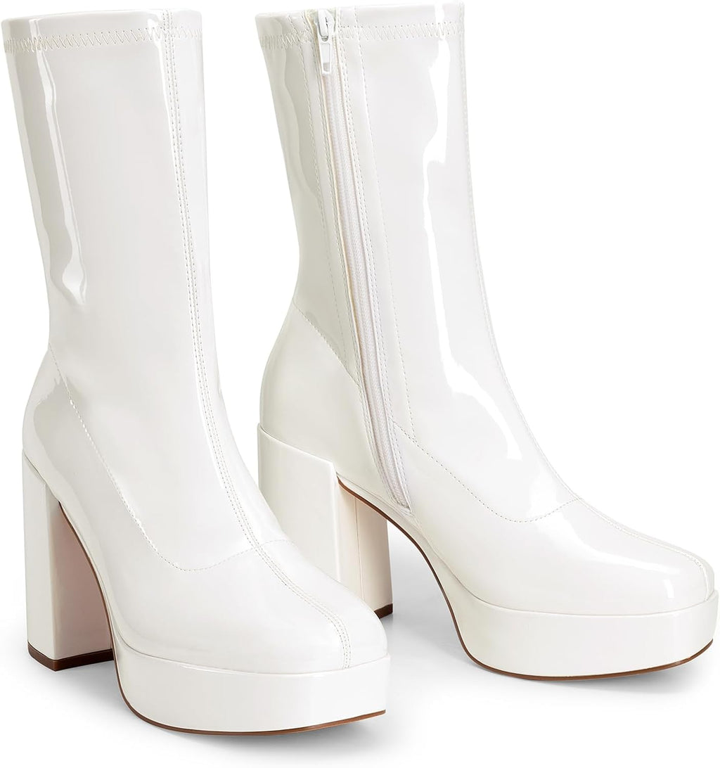DREAM PAIRS Women's Mid Calf Gogo Platform Boots – sole and heel detail