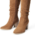 DREAM PAIRS Women's Slouchy Knee-High Chunky Heel Boots – close-up upper detail