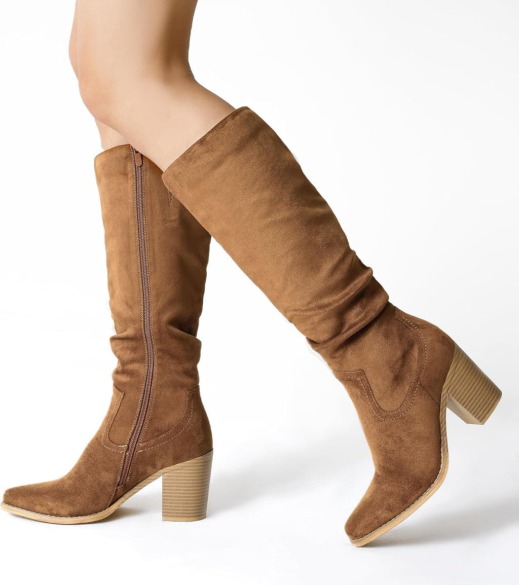 DREAM PAIRS Women's Slouchy Knee-High Chunky Heel Boots – pair view
