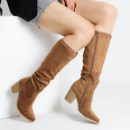 DREAM PAIRS Women's Slouchy Knee-High Chunky Heel Boots – toe close-up