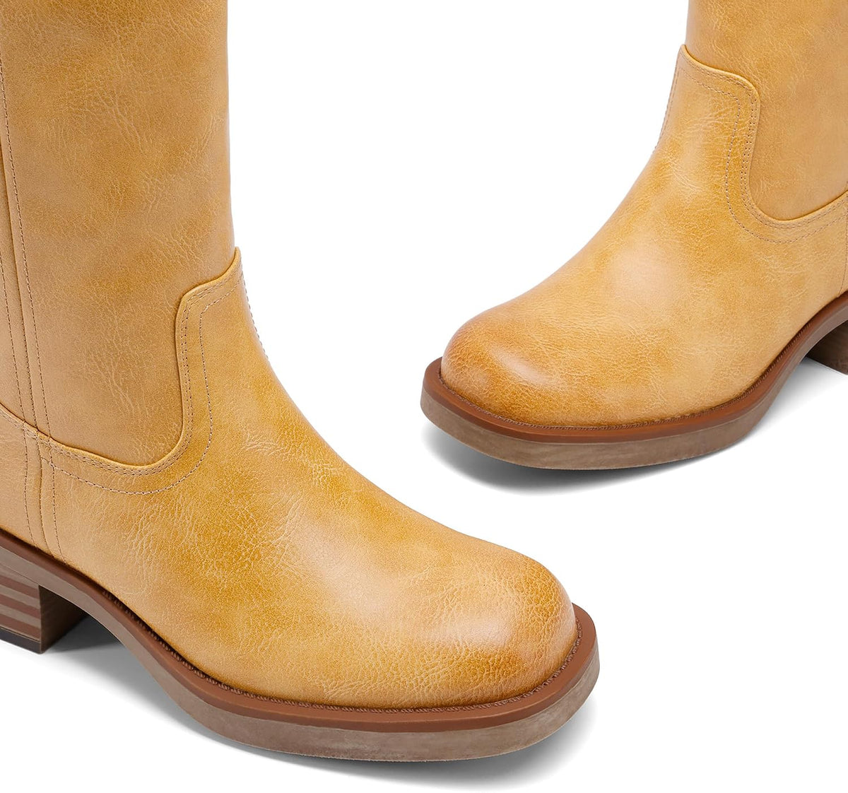DREAM PAIRS Women's Square Toe Platform Chunky Block Heel Knee High Riding Boots – sole and heel detail