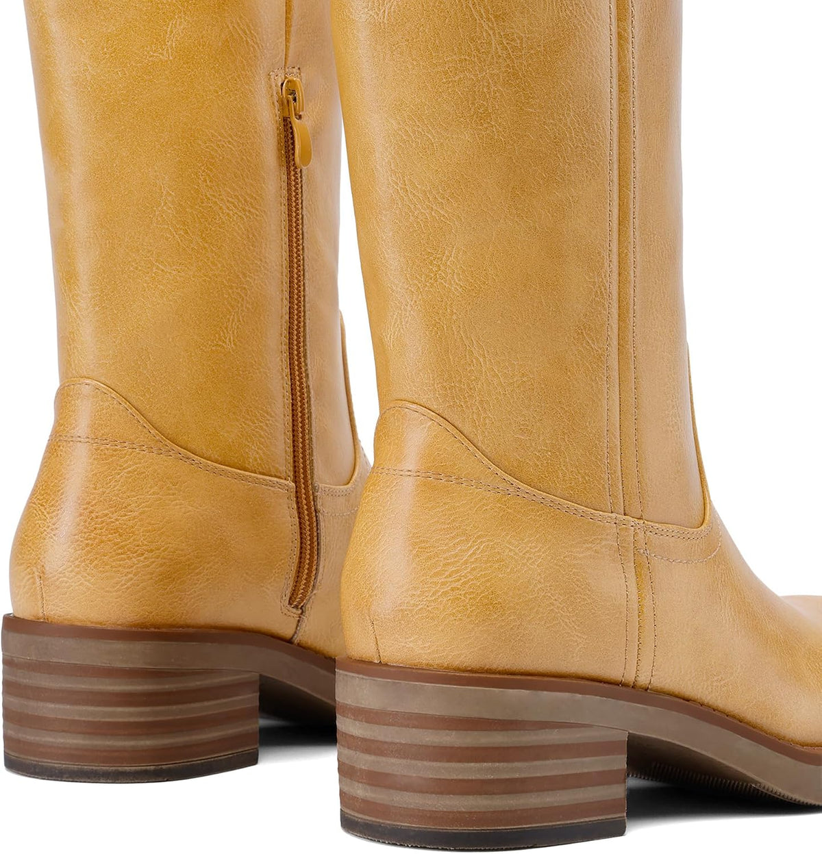 DREAM PAIRS Women's Square Toe Platform Chunky Block Heel Knee High Riding Boots – close-up upper detail