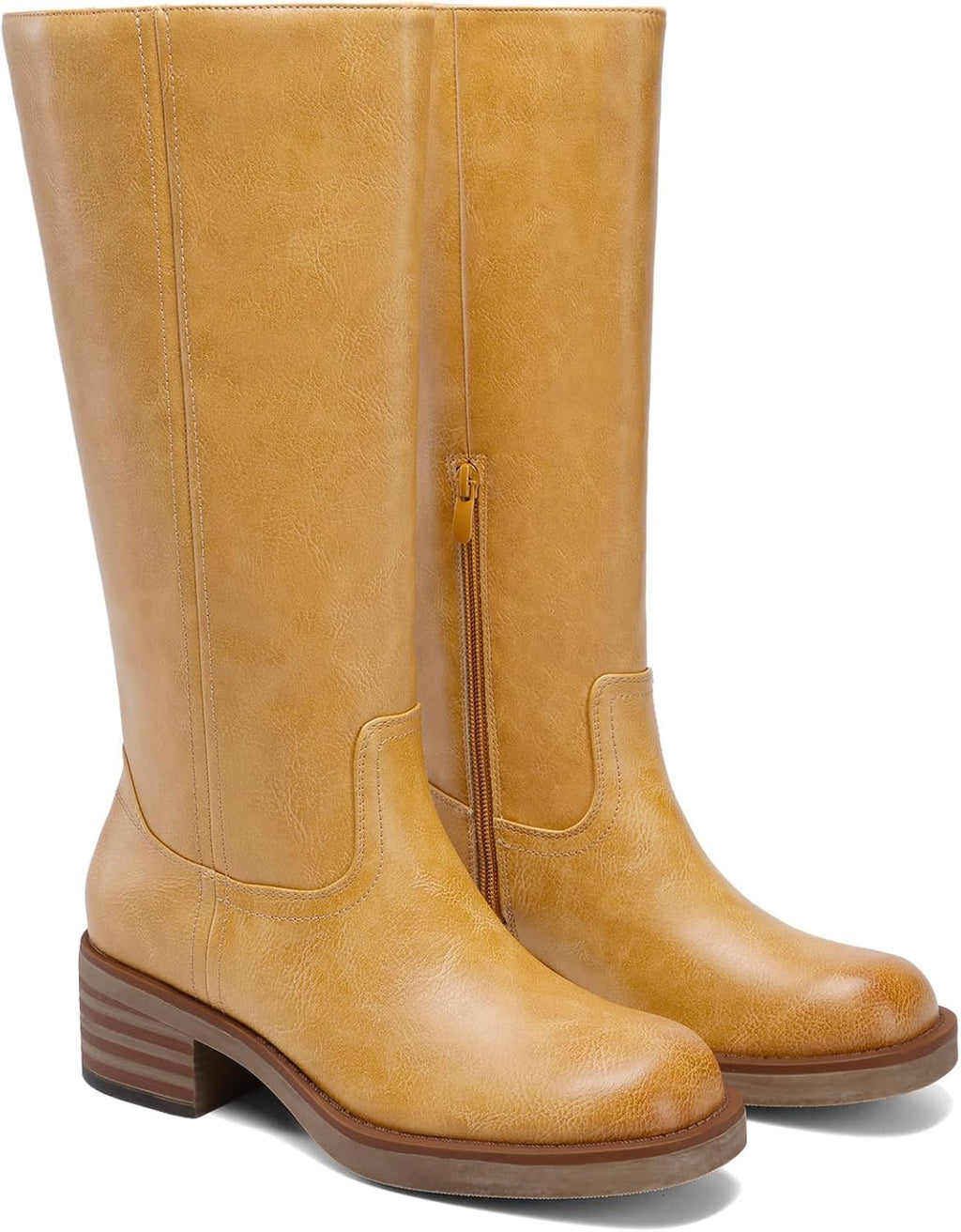 DREAM PAIRS Women's Square Toe Platform Chunky Block Heel Knee High Riding Boots – opposite side view
