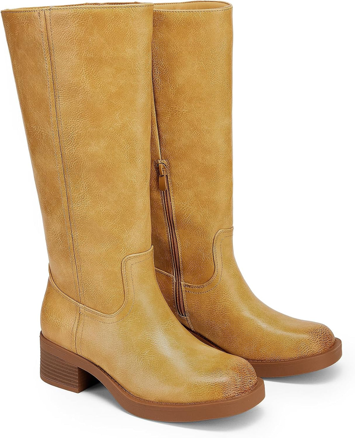 DREAM PAIRS Women's Square Toe Platform Chunky Block Heel Knee High Riding Boots – pair view
