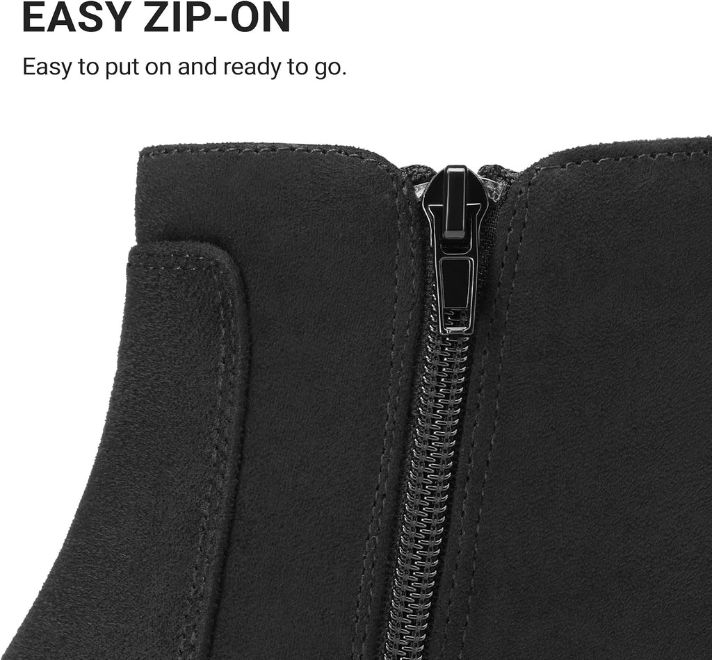 DREAM PAIRS Women's Suede Low Wedges Ankle Boots – close-up upper detail