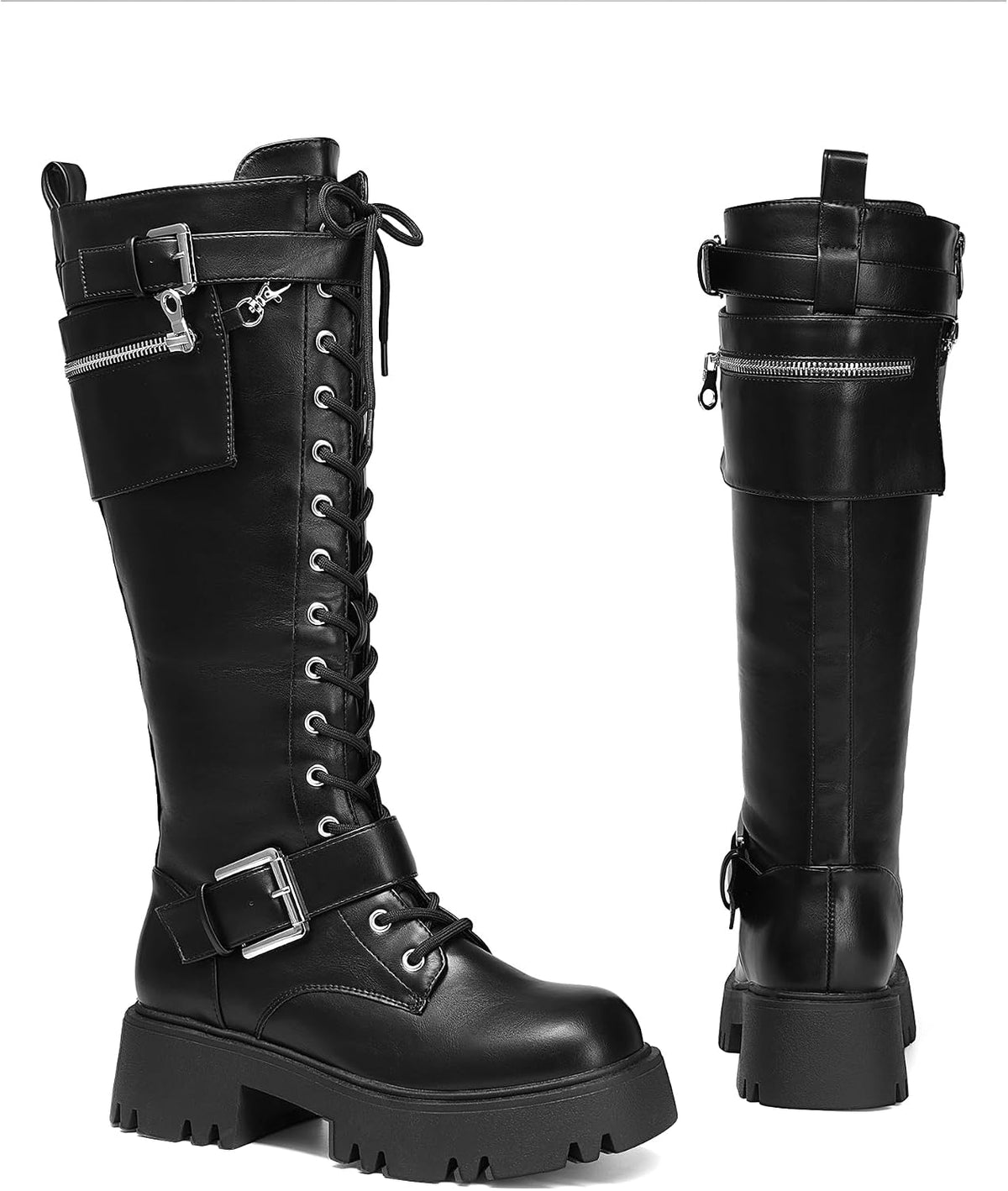 DREAM PAIRS Womens Knee High Combat Boots Platform Heels – sole and heel detail