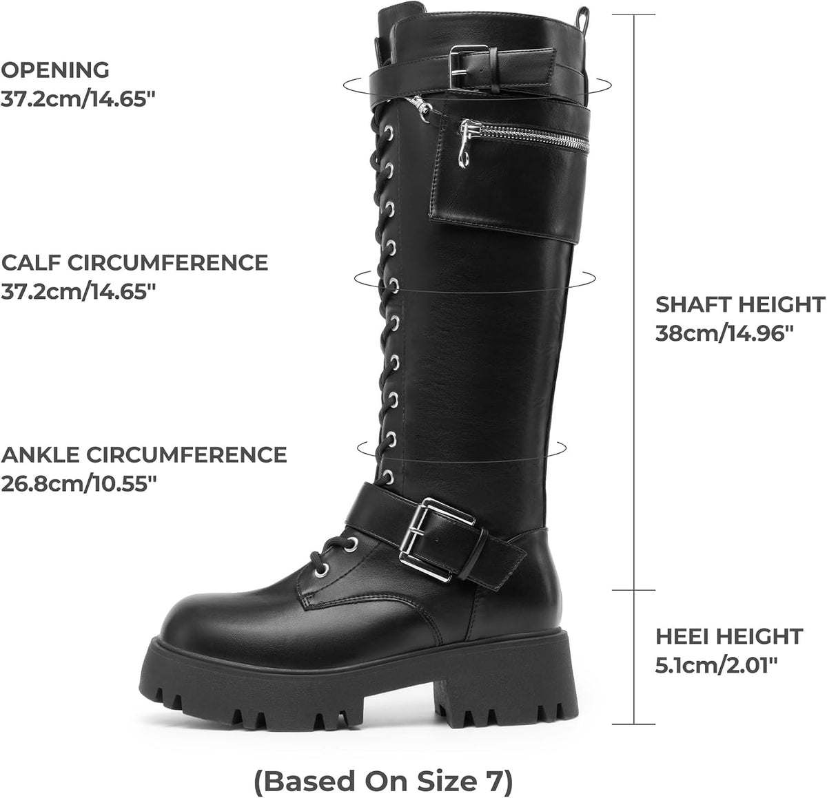 DREAM PAIRS Womens Knee High Combat Boots Platform Heels – close-up upper detail