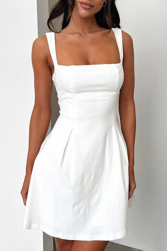 Women's white dress a line dresses with square neckline perfect for summer outings