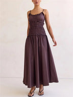 Women's smocked lavender maxi dress, perfect for summer outings