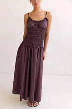 Women's brown smocked maxi dress for summer outings
