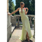 Women's lime green halter neck maxi dress for special occasions