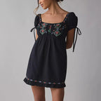 Women's black embroidered dress for the summer, perfect for casual outings