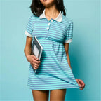 Women's striped polo dress for the summer in light blue cotton