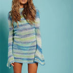 women's blue striped sweater dress for the summer, comfy knit fabric