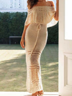 Women's off-shoulder knit dress for the summer, perfect for beach outings