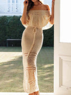 Women's crochet dress for the summer, beige, ideal for beach outings