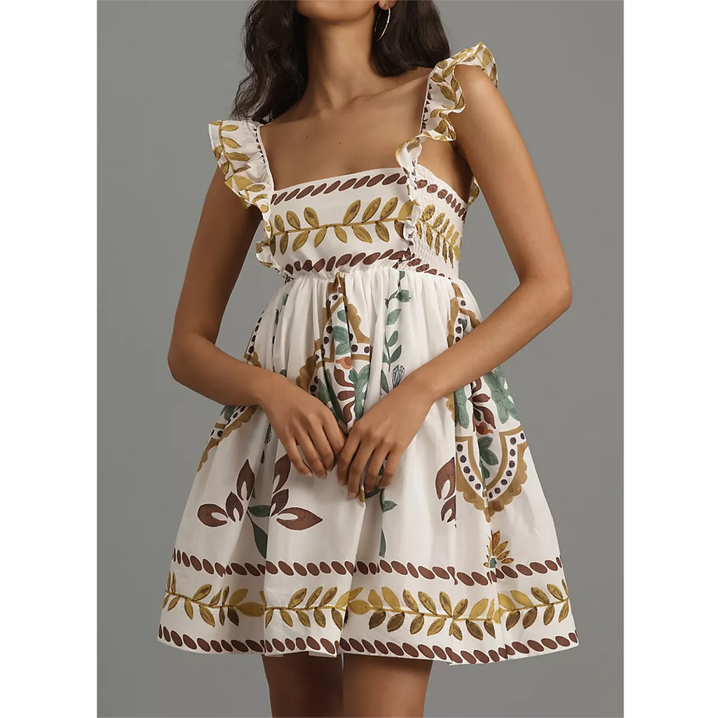 Women's floral summer dress for the summer with ruffled straps