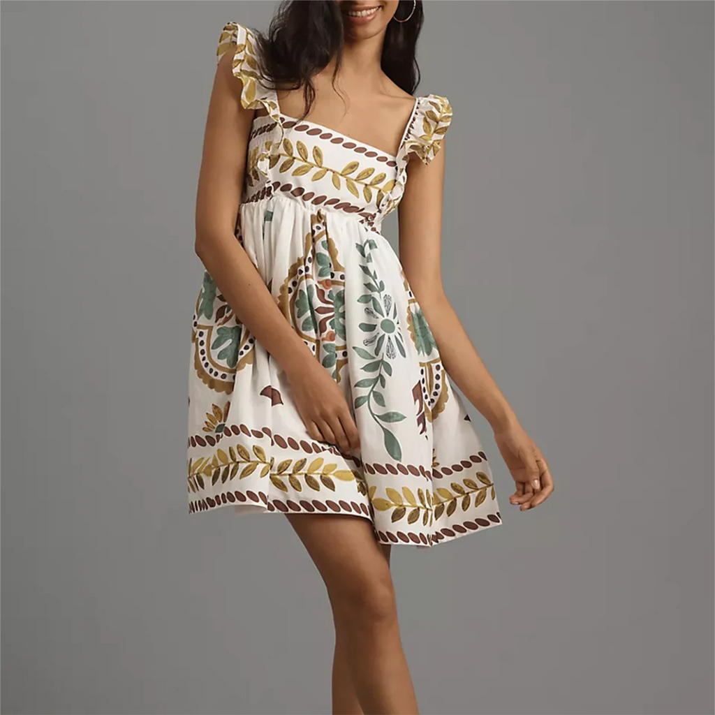 Women's floral print sundress for the summer in white cotton