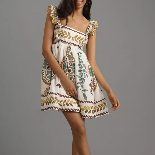Women's floral print sundress for the summer in white cotton